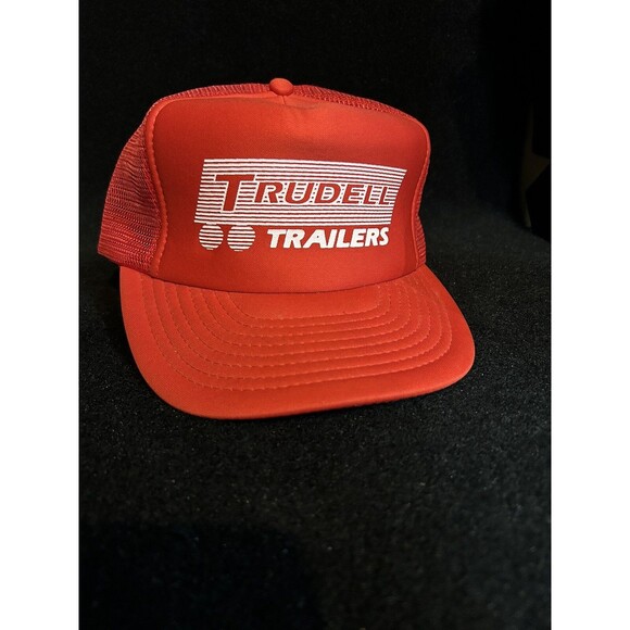 Vintage Trudell Trailers Red Snapback Hat/Cap Trucker Baseball - Picture 11 of 11